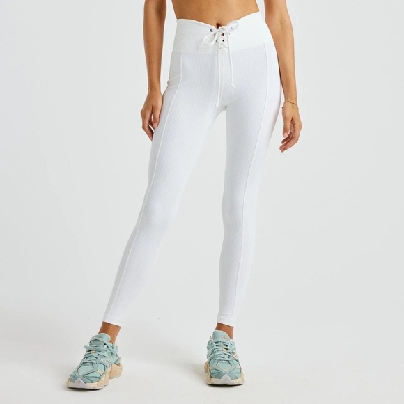 NWT YEAR OF OURS Ribbed Football Leggings Lace-Up Pants • White • XS - Picture 1 of 14